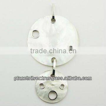 Mother Of Pearl Discs Designer Fashion Pendant Sterling Silver