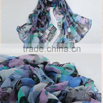 customized fashionable abstract character digital printed light weight silk chiffon scarf shawl bandana,silk scarf women