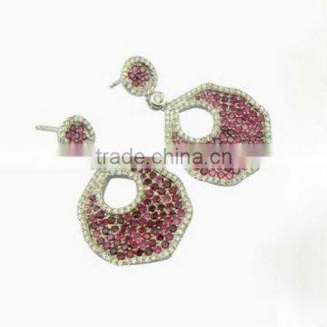 CZ fashion silver double circle earring studs