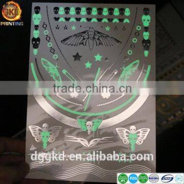 new glow in the dark metal tattoo eco-friendly temporary metallic tattoos luminous golden body jewelry tattoos