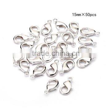 TOP Quality 15mm Imitation Rhodium Plated Jewelry Lobster Claw Clasp Findings 50pcs per Bag for Jewelery Making