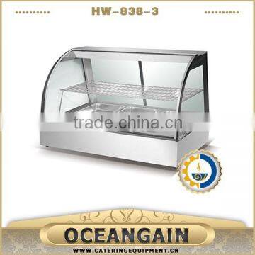 HW-838-3 CE RoHS curved glass warming showcase (food display warmer)