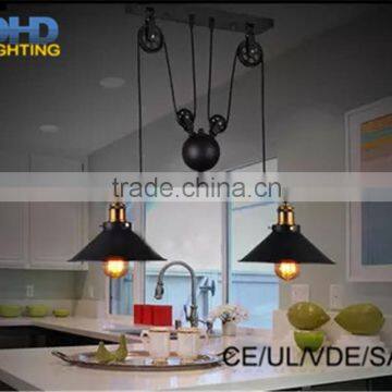 Double lights Black color Loft vintage pulley pendant lamp dinning room study room light AC110V-220V