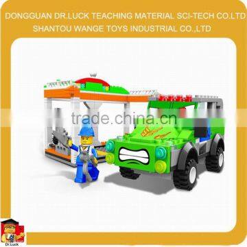 New building blocks racing car happy village train