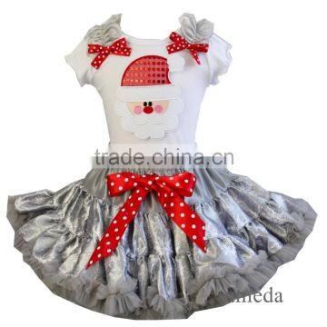 Xmas Silver Snowflake Bling Santa White Tutu White Tee Party Dress