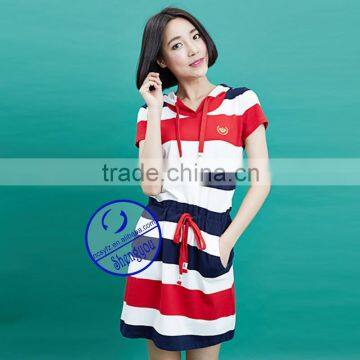 Custom Wholesale Fashion Auto Strip Girls Casual Hooded Dress With Pocket photo-5