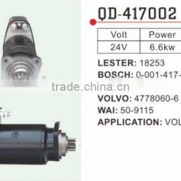 Volvo Starter Motor 4778060-6 Lester 18253 Bosch 0-001-417-002 Woodauto STR50436 Wai 50-9115