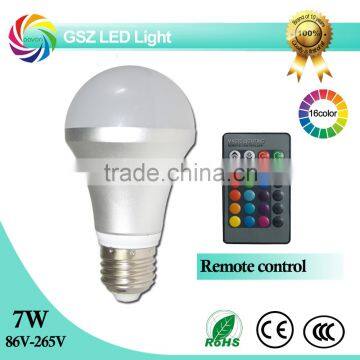 RGB color 7W A19 LED light bulbs with remote control