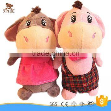 OEM plush soft grey couple donkey toy with clothes