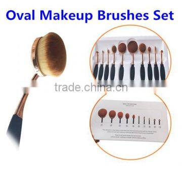 High Quality Cosmetic Foundation Cream Rose Gold Oval Makeup Brush Set 10 pcs