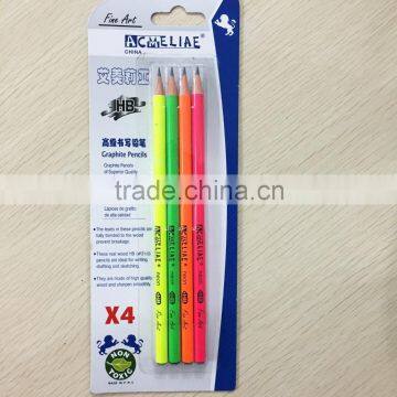 7" standard size soft wood round shape neon color body blister card HB pencil with dipped top