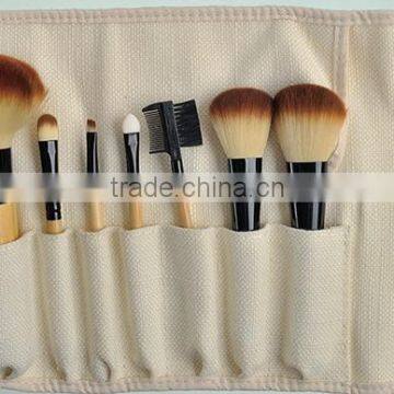 bamboo handle 7 piece fiber hair make up brush set with pouch