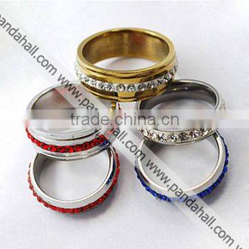 Fashion Stainless Steel Jewelry Rings, with Rhinestone Beads(RJEW-R102-1)