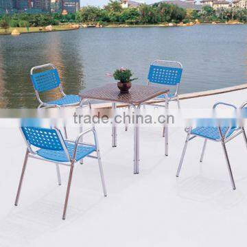 Plastic chair back covers and stainless steel table set