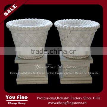 Hand Carved Garden White Outdoor Decorative Stone Flowerpot