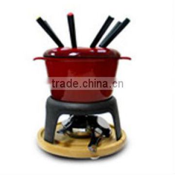 enamel cast iron red fondue set