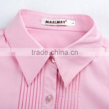 2015 Fashion Pink Color Long Sleeve Blouse Pleated Design Ladies Plus Size Shirt photo-4