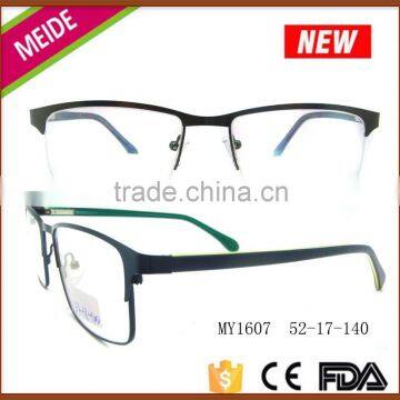 New half-rim metal wide temple clear eyewear optical frame glasses for men metal optical frame