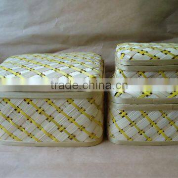 Vietnam handwoven bamboo basket, Set of 3 bamboo box, cheap basket, decoration and storage box