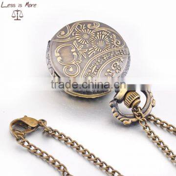 Newest Fashion Accessory Jewelry Alloy Quartz Movement Antique Brown Glass Covered Pocket Watch photo-3