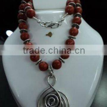 Red Coral German Silver Necklace