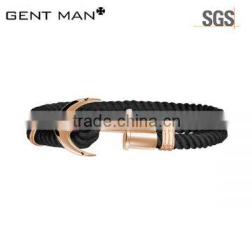 New Products 2016 Stainless Steel Leather Bracelets Anchor Bracelet For Men