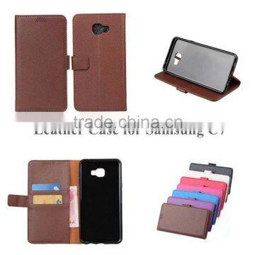 New Product PU Leather Classic Book Folio Case for Samsung C7 with Card Slot and Stand