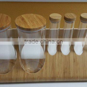 Bent Wood 6pcs Glass Jars Container Shelf With Bamboo Veneer