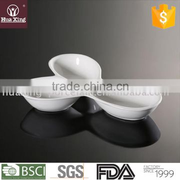 H6833 corundum porcelain white color ceramic three divided bowl