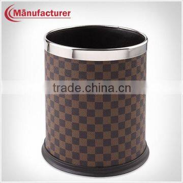 2015 Trade Assurance Durable Fireproof Double Layer Round Plastic Metal Trash Can In Trash Bins With Leather Cover C-132