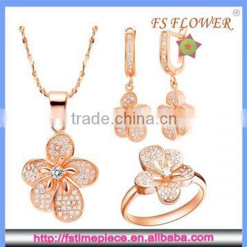 FS FLOWER - Rose Gold Plating Petals Diamond Silver Fashion Jewelry Set