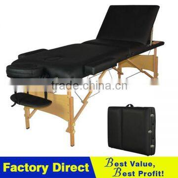 Black 3 Section Portable Massage Table Facial SPA Bed