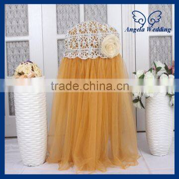 CH019K Custom made New 2015 wedding high back puffy tutu gold tulle banquet chair cover