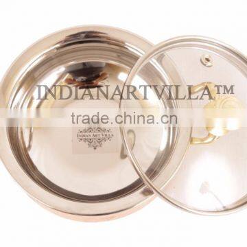 IndianArtVilla Handmade Steel Copper Casserole With Glass Lid 500 ML - Serving Indian Food Home Hotel Restaurant Tableware Gift