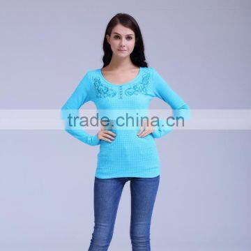 Women's Knitted Waffle T-shirt With Embroidery and Crystal