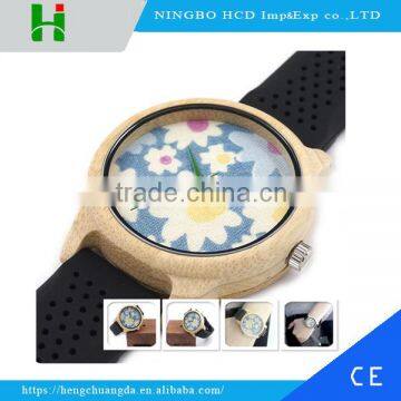 Hot sale type Silicone strap wrist watches for female and male wood watch with your logo