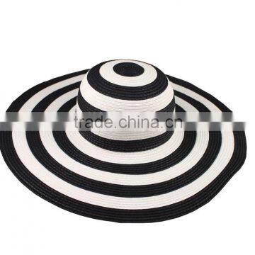 2016 New Fashion Summer Large Brim Beach Sun Womens Hats Ladies Black and White Stripes Floppy Straw Hat photo-6