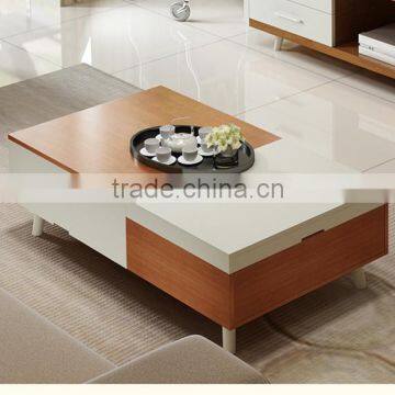 The glossy PVC white and wood grain coffee table