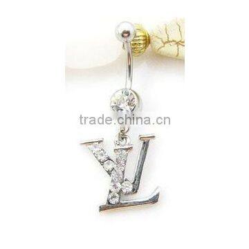 Shinning navel ring 316L steel letter crystal belly button rings body piercing jewelry