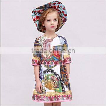 Half Sleeves Round Neck Printed Summer Pretty Girl Dress Little Girls Western Party Wear Dresses Children's Girls Dresses