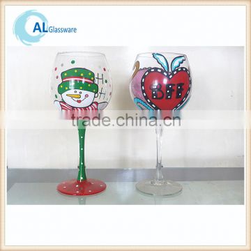 OEM christmas painted wine glass patterns with snowflake