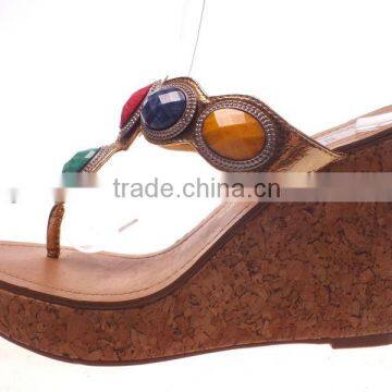 Beautiful women funky wedge sandals with rhinestone and wood grain sole