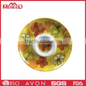 Environment Family Use Chip and Dip, Full Flower Printed Round Melamine Food Serving Plate photo-2