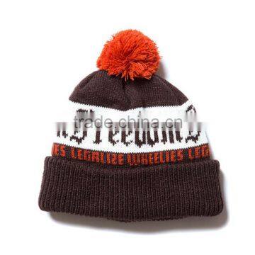 Cheap wholesale custom knitted cuffed pom high quality beanie