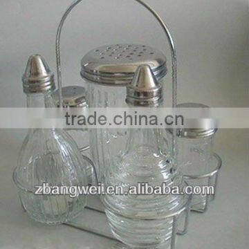 5pcs Glass Spice Jar Set With Metal Rack
