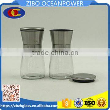 Clear Glass spice grinder/pepper mill with stainless steel top