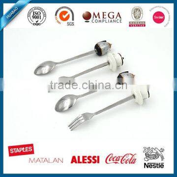 Portable Stainless Steel Flatware With Cute Polyresin Handle, 4pcs Polyresin Cutlery, Rachet Set