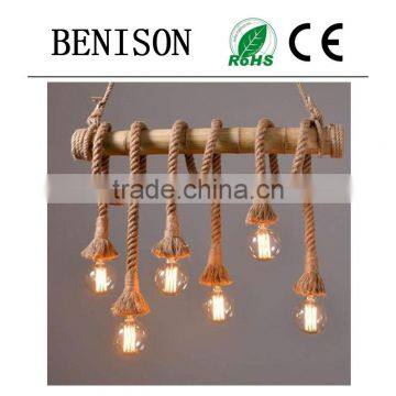 Injuicy Lighting Manila Rope Lights Vintage Edison 6 Light Rope Ceiling Light Chandelier Industrial Lamp