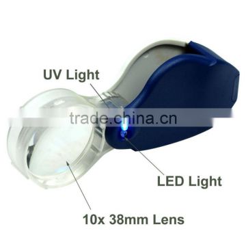 Compact 10X Lighted Jewelers Loupe / Magnifier with LED & Fluorescence Lights