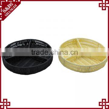 New Hand Woven Food Tray Plastic Rattan Storage Basket With Dividers photo-4